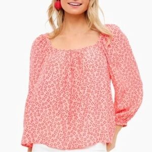 Vineyard Vines Coral/Pink and Red Puff-Sleeve Peasant Blouse Size:XS